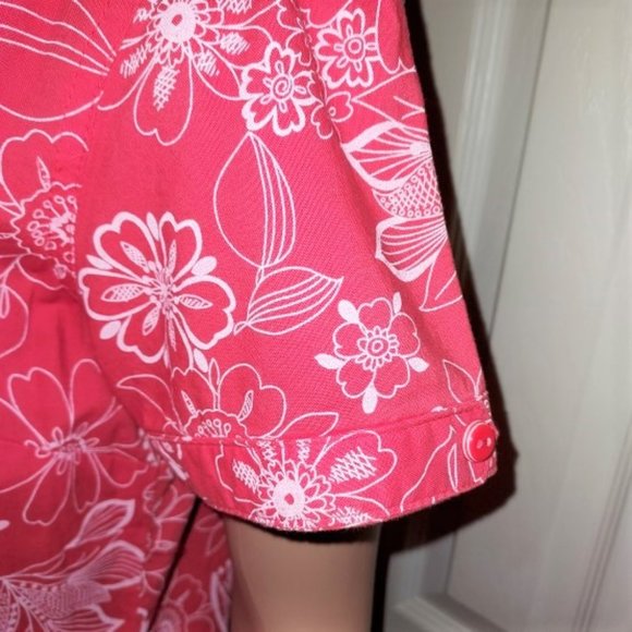 IB Diffusion Coral/White Floral Short Sleeve Button Up Blouse Size S NWOT - Picture 3 of 7